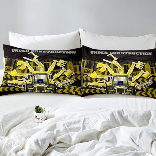 Loussiesd Under Construction Bedding Set Boys Cute Vehicles Bed Sheet Set Kids Cartoon Machinery Cars Fitted Sheet & Pillow Sham Set Child Nursery Bulldozer Crane Bed Cover No Flat Sheet Single Size - Image 4
