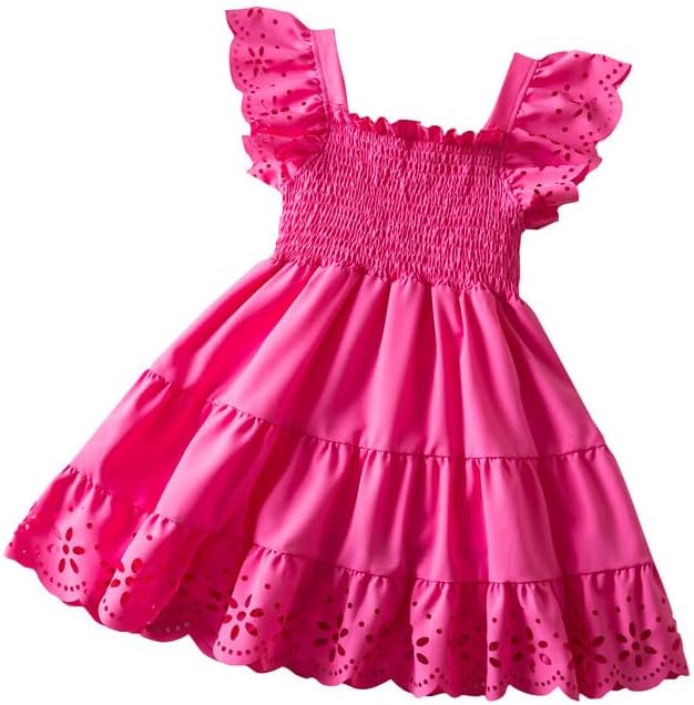 1743033794_51YhMcMLiCL._AC_.jpg JiAmy Toddler Girls Dresses Ruffle Sleeve Solid Color Hollow Clothes A Line Party Kids Summer Dresses Tiered Splicing Outfit for 1-6 Years - Image 1