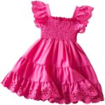 JiAmy Toddler Girls Dresses Ruffle Sleeve Solid Color Hollow Clothes A Line Party Kids Summer Dresses Tiered Splicing Outfit for 1-6 Years - Image 3