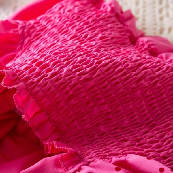 JiAmy Toddler Girls Dresses Ruffle Sleeve Solid Color Hollow Clothes A Line Party Kids Summer Dresses Tiered Splicing Outfit for 1-6 Years - Image 7