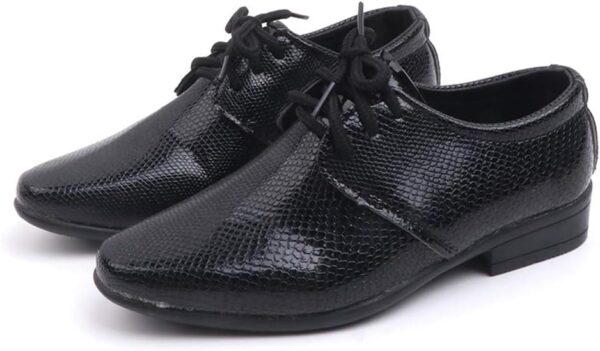 Boys 𝗢xford Dress Shoes, Pointed Toe Leather Lace-Up Formal Business Wedding Shoes, Black 𝗦nake Skin Pattern Men's Dress Shoes, Kids Student Casual 𝗨niform Leather Shoes British Children - Image 3
