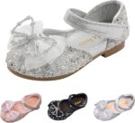 Toddler Pearl Sequins Closed Toe Sandals With Strap Baby Girls Kids Bow Ankle Summer Flat Wide Shoes Slip On Soft Shoes Flip Flops For Toddler Boys Size 8 Dinosaur Slides( - Image 2