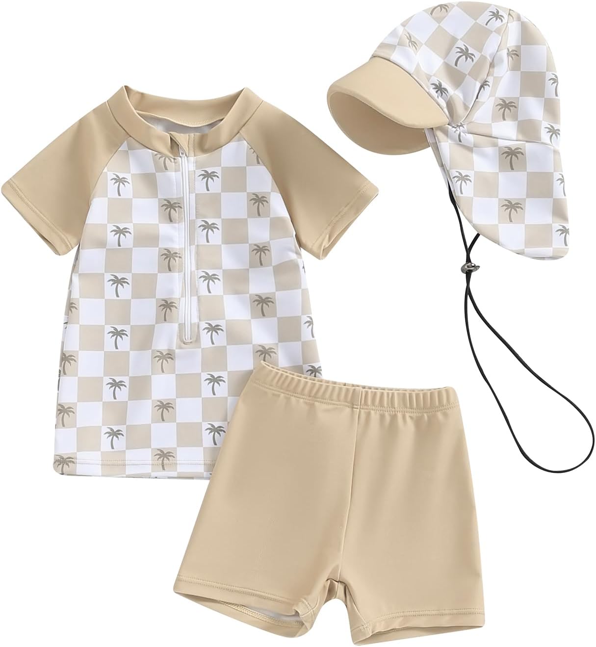 1743071193_61DnRdZJzQL._AC_SL1500_.jpg Miolasay Toddler Baby Boy 3Pcs Swimsuit Set Rash Guard Swimsuits Fish Shark Print Long Sleeve Zip Up Bathing Suit Swimwear - Image 1