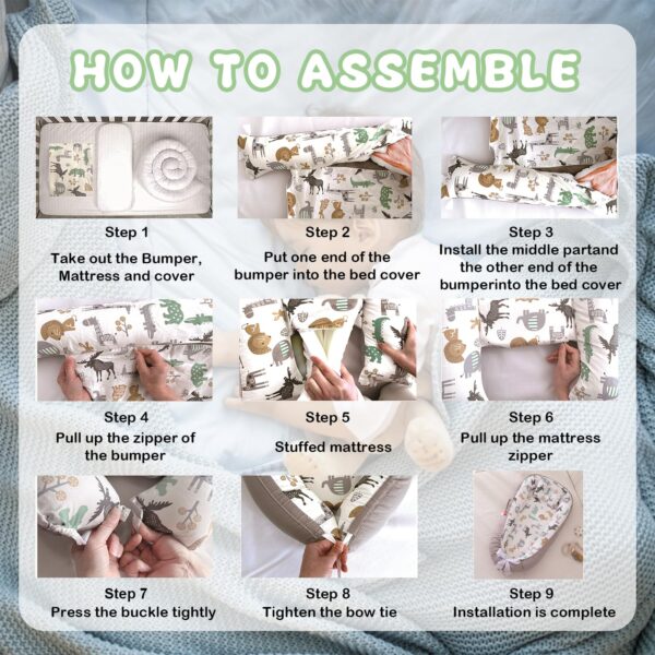 Baby Lounger for Newborn, Infant Lounger for 0-24 Months, Co Sleeper for Girls Boys, 100% Cotton Soft Adjustable Baby Floor Seat for Travel, Portable Baby Nest Lounger(Light Green) - Image 5