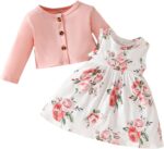 JiAmy Baby Girls Dress Outfits Sleeveless Floral Print Tulle Tutu Dresses Long Sleeve Waffle Cardigan Coat 2Pcs Clothes Set for Toddler Girl 6 Months-3 Years