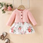 JiAmy Baby Girls Dress Outfits Sleeveless Floral Print Tulle Tutu Dresses Long Sleeve Waffle Cardigan Coat 2Pcs Clothes Set for Toddler Girl 6 Months-3 Years - Image 2