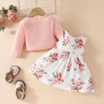 JiAmy Baby Girls Dress Outfits Sleeveless Floral Print Tulle Tutu Dresses Long Sleeve Waffle Cardigan Coat 2Pcs Clothes Set for Toddler Girl 6 Months-3 Years - Image 3