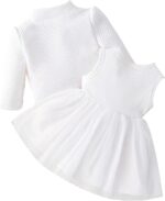 IBTOM CASTLE Baby Girls Floral Print Dress Cardigan 2PCS Set Newborn Infant Sleeveless Cotton Dresses with Bow Coat Brithday Dress Toddler Girls Clothes - Image 2