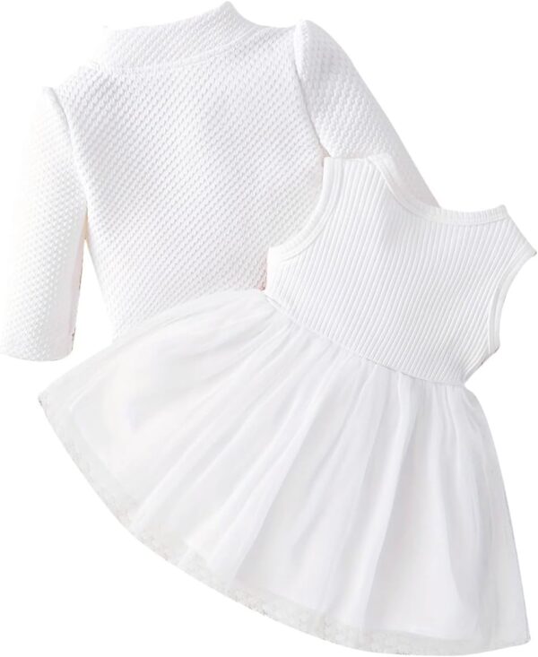 IBTOM CASTLE Baby Girls Floral Print Dress Cardigan 2PCS Set Newborn Infant Sleeveless Cotton Dresses with Bow Coat Brithday Dress Toddler Girls Clothes - Image 2