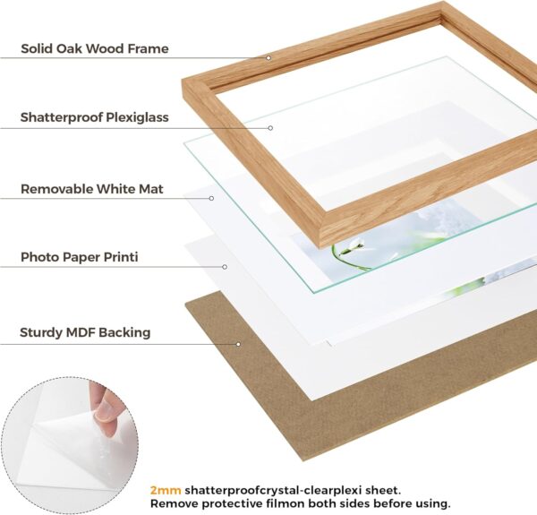 Picture Frame 12×12, Oak Wood 12×12 inch Square Photo Frame, 3 Pack 12×12 Frame with Mount for 8x8 Photo Frames, Vertical & Horizontal Wall Hanging Picture Frame for Home Poster Prints Decor - Image 2