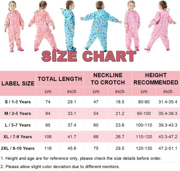Fewlby Puddle Suit Kids All in One Waterproof Suit Boys Girls Rain Suit Toddler Muddy Suit Cartoon Raincoat Rain Wear for 1-10 Years - Image 6