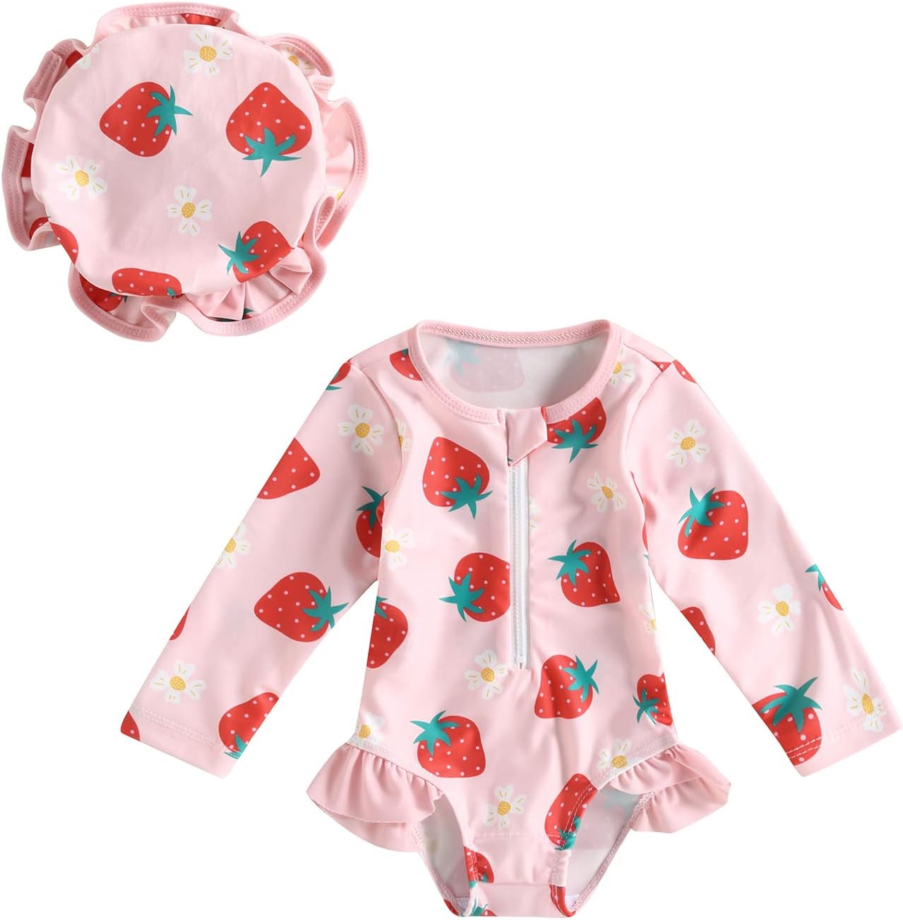 1743212676_61mcPcDAL4L._AC_SL1500_.jpg SANSIWU Toddler Baby Girls One Piece Swimsuit Zip Rash Guard Swimwear Ruffled Long Sleeve One Piece Cute Swimming Bathing Suit - Image 1