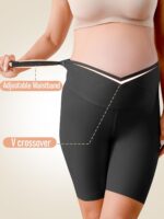 Women’s Maternity Shorts Over The Belly Pregnancy Biker Shorts Crossover High Waisted Over Bump Short Pants for Yoga Workout - Image 3