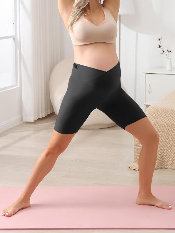 Women’s Maternity Shorts Over The Belly Pregnancy Biker Shorts Crossover High Waisted Over Bump Short Pants for Yoga Workout - Image 5