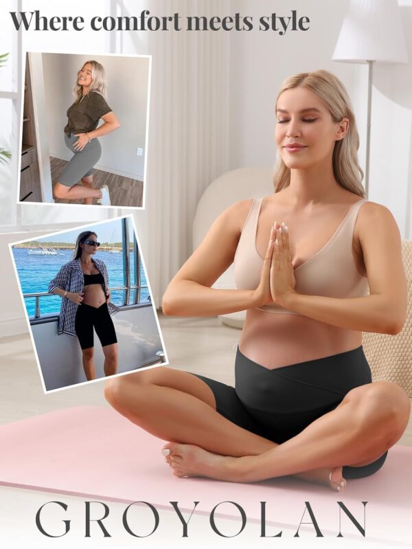 Women’s Maternity Shorts Over The Belly Pregnancy Biker Shorts Crossover High Waisted Over Bump Short Pants for Yoga Workout - Image 7