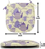 Ambesonne Tea Party Chair Seating Cushion Set of 2, Striped Teapots Cups Silhouettes Classical Calligraphy Pattern, Anti-Slip Seat Padding for Kitchen & Patio, 16"x16", Pale Yellow Lavender - Image 7