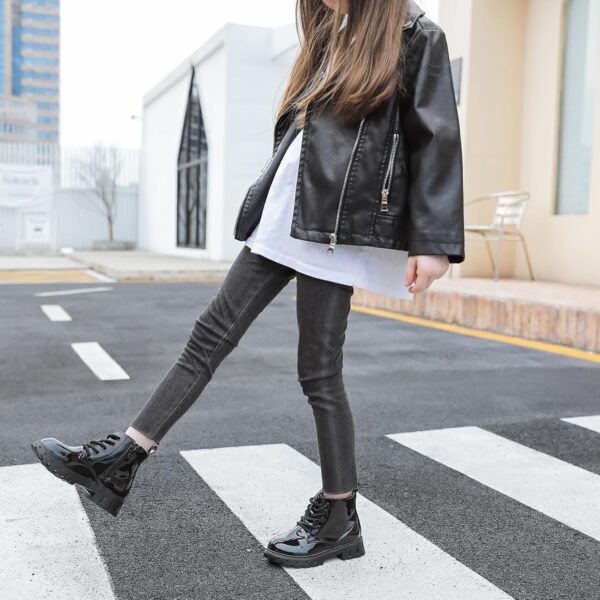 WUIWUIYU Girls' Boys' Kids' Waterproof Lace Up & Side Zipper Short Ankle Boots - Image 2