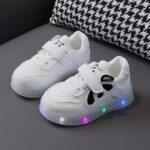 Toddler Boys Girls Light Up Shoes Little-Kids Flashing Soft Bottom Breathable Sport Shoes Children Luminous Trainer Light Shoes for Big Boys Light Up Sneakers for Toddler Girls White - Image 3