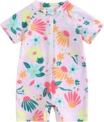 Beauace Baby Girls Swimsuit Rompers Zipper Short Sleeve Floral Print Bathing Suit Toddler Girls Swimwear Outfits