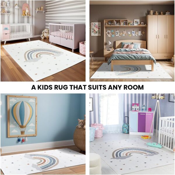 Livabliss Rainbow Washable Kids Rug - Childrens Rugs for Bedroom 80x150 cm, Machine Washable Animal Rug for Girls & Boys Bedroom, Playroom and Nursery Rugs - Girl, Boy, Baby, Kids Carpet, Cream - Image 5