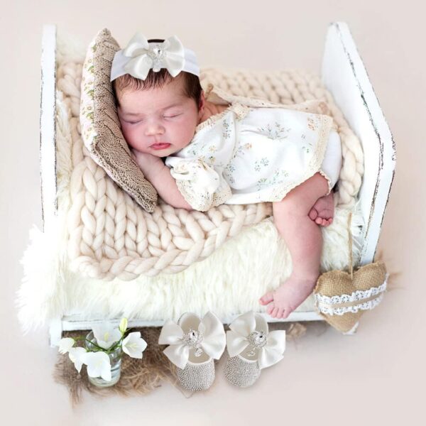 Uposao Baby Girl Shoes with Headband Gift Soft Sole Non-Slip Sneakers Princess Shoes for Birthday Baptism Ceremony Kids Girls 0-6 Months - Image 4