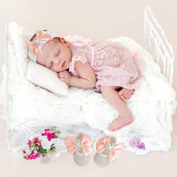 Uposao Baby Girl Shoes with Headband Gift Soft Sole Non-Slip Sneakers Princess Shoes for Birthday Baptism Ceremony Kids Girls 0-6 Months - Image 6