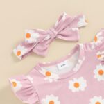 Newborn Baby Girl Clothes Floral Print Fly Sleeve Romper Ruffle Bloomer Shorts Headband Set 3Pcs Summer Outfits (B-Purple C, 3-6 Months) - Image 3