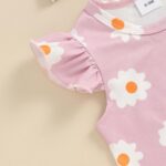 Newborn Baby Girl Clothes Floral Print Fly Sleeve Romper Ruffle Bloomer Shorts Headband Set 3Pcs Summer Outfits (B-Purple C, 3-6 Months) - Image 4