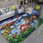 3D Dinosaur Carpet Forest River Large Living Room Rug Children's Play Area Floor Mat Flannel Soft Boys' Bedroom Rug Brown Green Dinosaur Nursery Rug Runner Mat Kitchen Rug (Colour 4,80x160 cm)