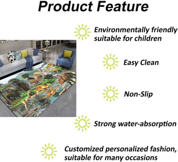 3D Dinosaur Carpet Forest River Large Living Room Rug Children's Play Area Floor Mat Flannel Soft Boys' Bedroom Rug Brown Green Dinosaur Nursery Rug Runner Mat Kitchen Rug (Colour 4,80x160 cm) - Image 4