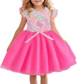 Momkonzz Girls Easter Dress Toddler Girl Bunny Floral Tulle Tutu Dresses Little Girl Short Sleeve Summer Sundress