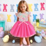 Momkonzz Girls Easter Dress Toddler Girl Bunny Floral Tulle Tutu Dresses Little Girl Short Sleeve Summer Sundress - Image 2