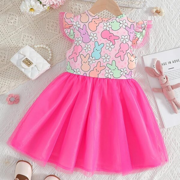 Momkonzz Girls Easter Dress Toddler Girl Bunny Floral Tulle Tutu Dresses Little Girl Short Sleeve Summer Sundress - Image 4
