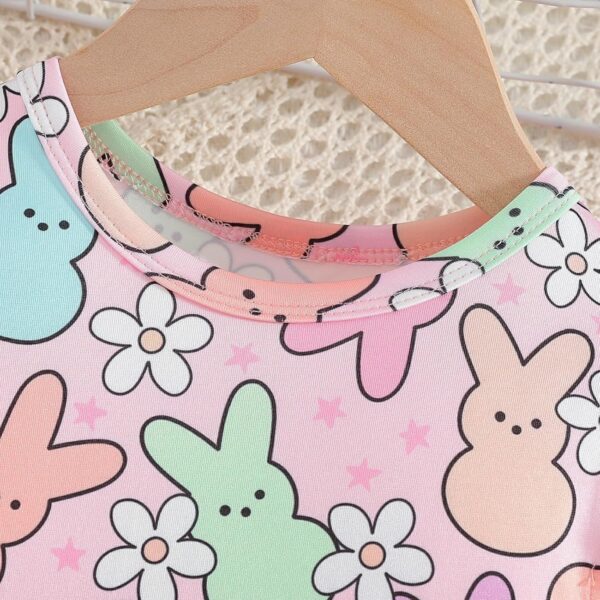 Momkonzz Girls Easter Dress Toddler Girl Bunny Floral Tulle Tutu Dresses Little Girl Short Sleeve Summer Sundress - Image 5