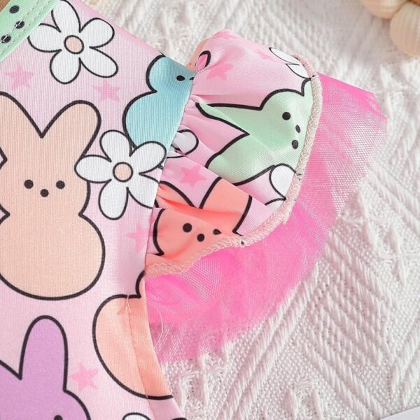 Momkonzz Girls Easter Dress Toddler Girl Bunny Floral Tulle Tutu Dresses Little Girl Short Sleeve Summer Sundress - Image 6