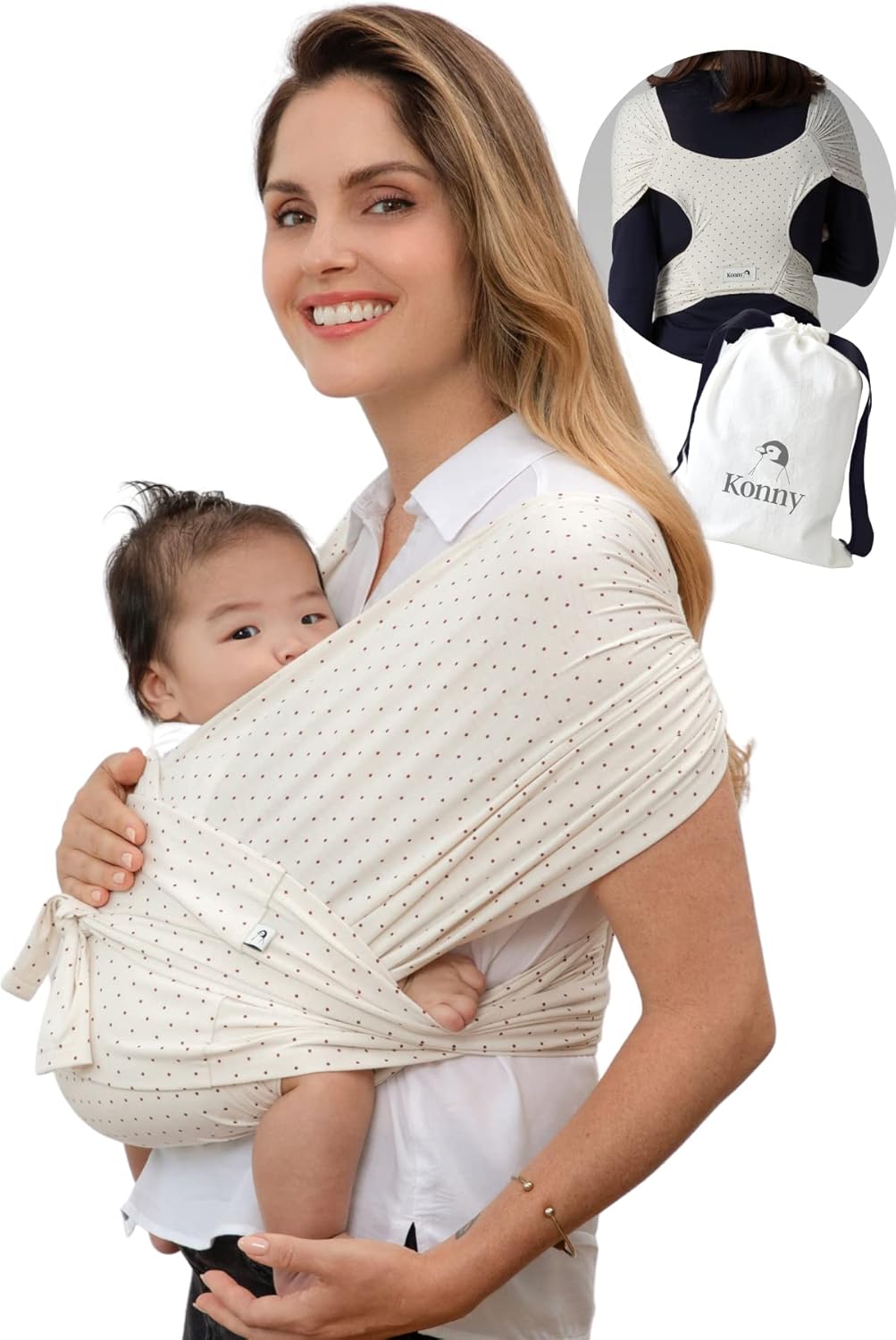 1743405028_71KGf9TpRbL._AC_SL1500_.jpg Konny Baby Carrier SoftBreeze Luxury Carrier Wrap, Easy to Wear Baby Wrap Carrier, Perfect Essentials Cloths for Newborn Babies up to 44 lbs, (Wine Dot, S) - Image 1
