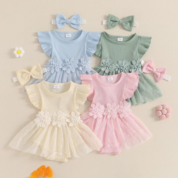 Himllauen Baby Girl Romper Dress Lace Mesh Embroidery Sleeveless Jumpsuit Newborn Baby Casual Romper with Headband for Baby Girls 0-24 Months - Image 7