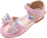 Baby Girls Dress Dance Shoes Bow Glitter Sequins Ankle 𝗟ow Heel Sandals Closed Toe Strap Toddler Kids Loafers (Pink, 13.5 Little Child)
