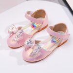Baby Girls Dress Dance Shoes Bow Glitter Sequins Ankle 𝗟ow Heel Sandals Closed Toe Strap Toddler Kids Loafers (Pink, 13.5 Little Child) - Image 2
