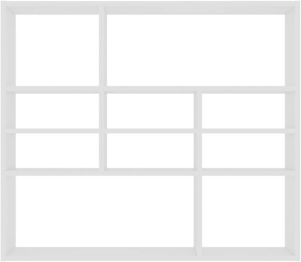 vidaXL Wall Mounted Shelf - Modern White Engineered Wood Display Shelf with 10 Open Compartments for Living Room, Bedroom, Office - Image 5