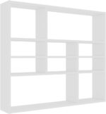 vidaXL Wall Mounted Shelf - Modern White Engineered Wood Display Shelf with 10 Open Compartments for Living Room, Bedroom, Office