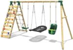 Rebo® Wooden Swing Set with Up and Over Climbing Wall - Skye Green | OutdoorToys | Baby Seat, Boat Seat, Sturdy Wooden Construction, Pressure Treated Timber