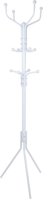 Harbour Housewares 1x White Free-Standing Steel Coat Rack - Multi-Hook Hallway Hall Hat Bag Jacket Hanger Storage Tree Stand Unit