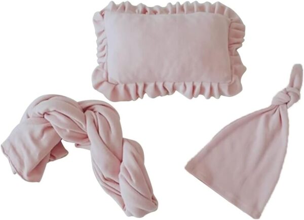 3pcs/Set Newborn Photography Props, Newborn Stretch Swaddle Wrap Blanket Hat and Posing Pillow Prop Baby Newborn Photography Photo Blanket Set for Baby 0-6 Months - Image 2