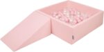 KiddyMoon Foam Playground For Kids With Square Ballpit (100 Balls ∅ 7Cm/2.75In) Soft Obstacles Course And Ball Pool, Made In The EU, Pink:Powder Pink/Pearl/Transparent