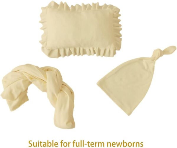 3pcs/Set Newborn Photography Props, Newborn Stretch Swaddle Wrap Blanket Hat and Posing Pillow Prop Baby Newborn Photography Photo Blanket Set for Baby 0-6 Months - Image 3