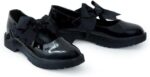 ANZEE Girls Mary Jane Back to School Black Shoes with Detachable Bow On Strap - Toddler Kids Comfort Uniform Shiny Ankle Strap Shoes UK