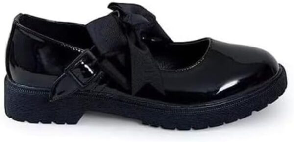 ANZEE Girls Mary Jane Back to School Black Shoes with Detachable Bow On Strap - Toddler Kids Comfort Uniform Shiny Ankle Strap Shoes UK - Image 5