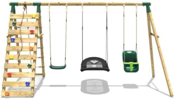 Rebo® Wooden Swing Set with Up and Over Climbing Wall - Skye Green | OutdoorToys | Baby Seat, Boat Seat, Sturdy Wooden Construction, Pressure Treated Timber - Image 3