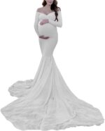 Runstarshow Maternity Dress Photoshoot Baby Shower Dresses for Pregnant Women Long Sleeve Maternity Clothes Fitted Pregnancy Dresses Women Maternity Gown Photography Wedding Dress Plus Size S-XL